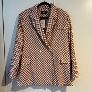 Women's Brown Checkered Blazer